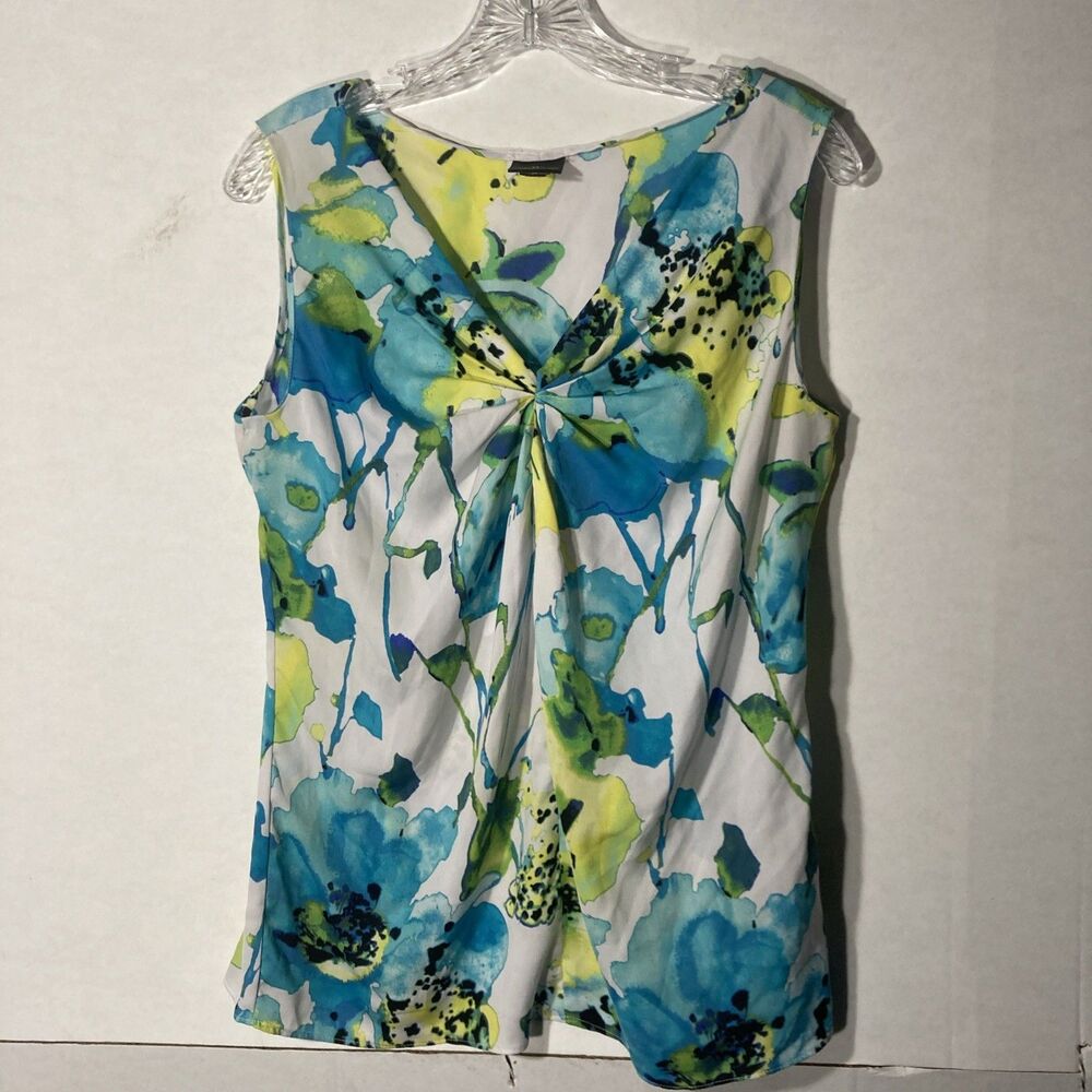 Worthington White Blue Yellow Floral V-neck Sleeveless top M